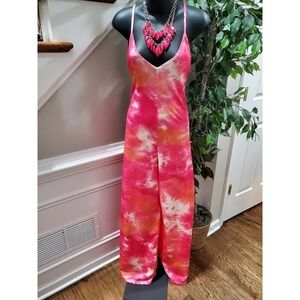 Multicolor Women's TieDye Polyester V-Neck Sleeveless Strappy Jumpsuits Size L